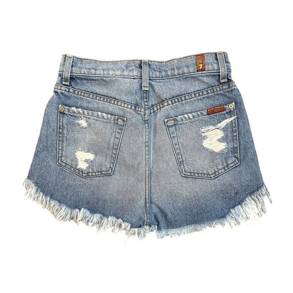 7 for All Man Kind Womens Cut-Off Jeans Shorts Size 25 Raw Hem Frayed Distressed - Picture 4 of 16